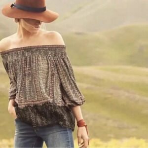 ANTHROPOLOGIE Vanessa Virginia off shoulder Augusta boho chic blouse XS lace hem